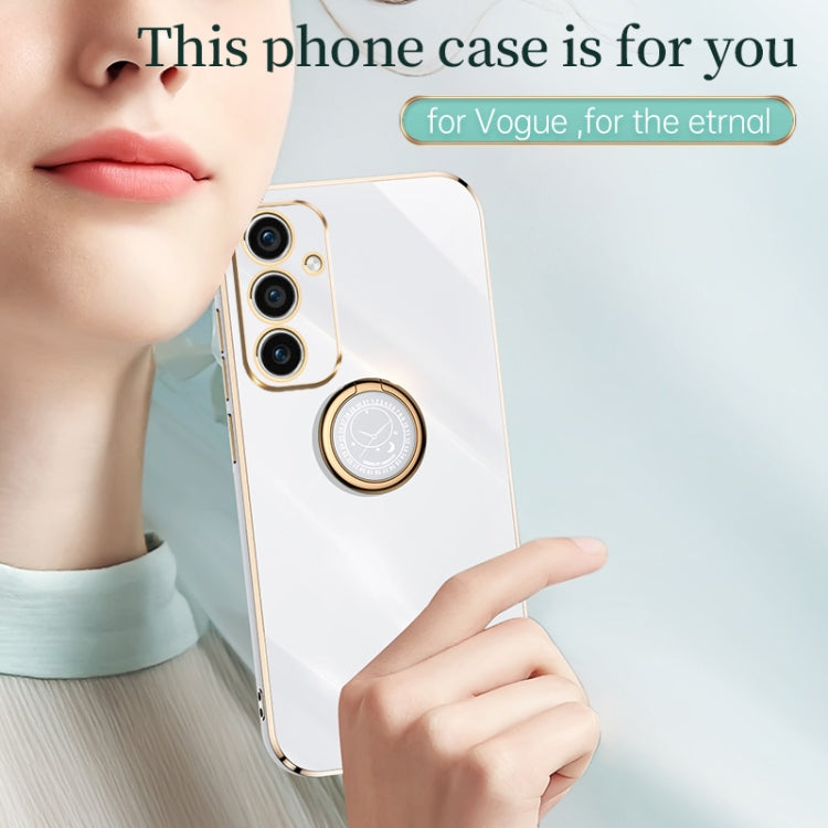 For Samsung Galaxy A35 5G XINLI Straight Edge 6D Electroplate TPU Phone Case with Ring Holder(Pink) - Galaxy Phone Cases by XINLI | Online Shopping South Africa | PMC TechLife