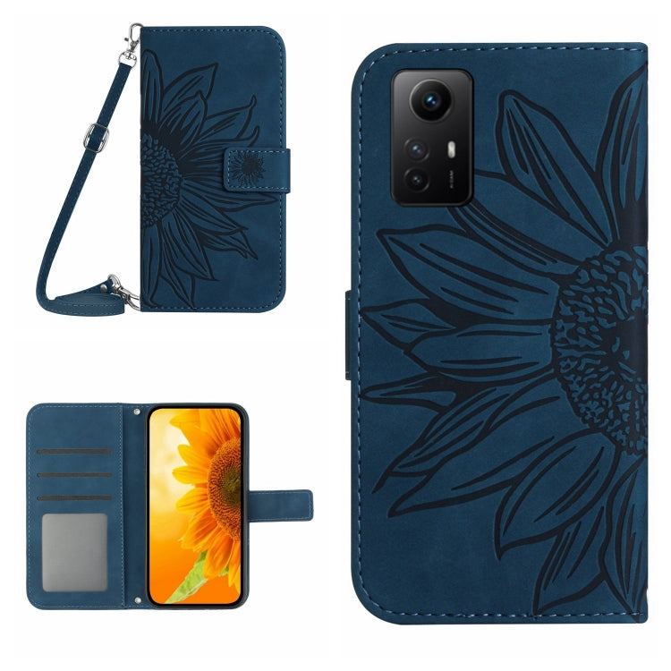 For Xiaomi Redmi Note 12S Skin Feel Sun Flower Embossed Flip Leather Phone Case with Lanyard(Inky Blue) - Xiaomi Cases by PMC Jewellery | Online Shopping South Africa | PMC Jewellery | Buy Now Pay Later Mobicred