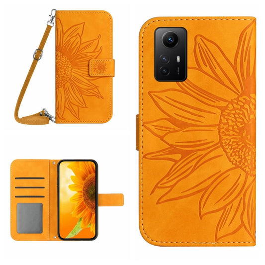 For Xiaomi Redmi Note 12S Skin Feel Sun Flower Embossed Flip Leather Phone Case with Lanyard(Yellow) - Xiaomi Cases by PMC Jewellery | Online Shopping South Africa | PMC Jewellery | Buy Now Pay Later Mobicred