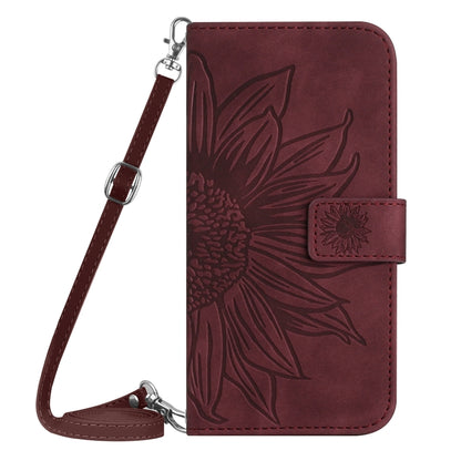 For Xiaomi Redmi Note 12S Skin Feel Sun Flower Embossed Flip Leather Phone Case with Lanyard(Wine Red) - Xiaomi Cases by PMC Jewellery | Online Shopping South Africa | PMC Jewellery | Buy Now Pay Later Mobicred