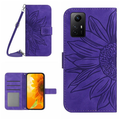 For Xiaomi Redmi Note 12S Skin Feel Sun Flower Embossed Flip Leather Phone Case with Lanyard(Purple) - Xiaomi Cases by PMC Jewellery | Online Shopping South Africa | PMC Jewellery | Buy Now Pay Later Mobicred