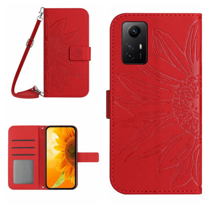 For Xiaomi Redmi Note 12S Skin Feel Sun Flower Embossed Flip Leather Phone Case with Lanyard(Red) - Xiaomi Cases by PMC Jewellery | Online Shopping South Africa | PMC Jewellery | Buy Now Pay Later Mobicred