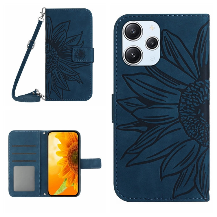 For Xiaomi Redmi 12 4G Global Skin Feel Sun Flower Embossed Flip Leather Phone Case with Lanyard(Inky Blue) - Xiaomi Cases by PMC Jewellery | Online Shopping South Africa | PMC Jewellery | Buy Now Pay Later Mobicred