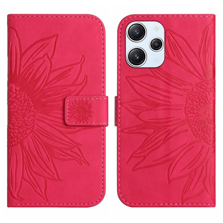 For Xiaomi Redmi 12 4G Global Skin Feel Sun Flower Embossed Flip Leather Phone Case with Lanyard(Rose Red) - Xiaomi Cases by PMC Jewellery | Online Shopping South Africa | PMC Jewellery | Buy Now Pay Later Mobicred