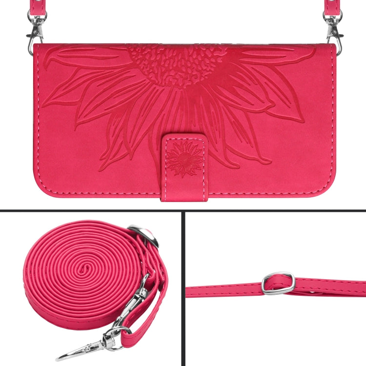 For Xiaomi Redmi 12 4G Global Skin Feel Sun Flower Embossed Flip Leather Phone Case with Lanyard(Rose Red) - Xiaomi Cases by PMC Jewellery | Online Shopping South Africa | PMC Jewellery | Buy Now Pay Later Mobicred