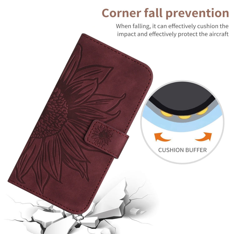 For Xiaomi Redmi 12 4G Global Skin Feel Sun Flower Embossed Flip Leather Phone Case with Lanyard(Wine Red) - Xiaomi Cases by PMC Jewellery | Online Shopping South Africa | PMC Jewellery | Buy Now Pay Later Mobicred