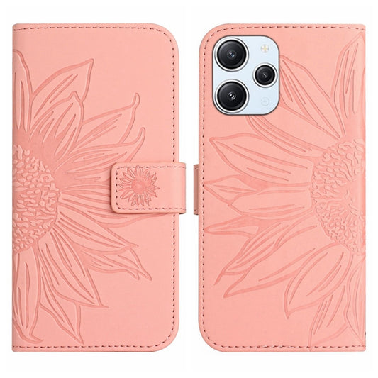 For Xiaomi Redmi 12 4G Global Skin Feel Sun Flower Embossed Flip Leather Phone Case with Lanyard(Pink) - Xiaomi Cases by PMC Jewellery | Online Shopping South Africa | PMC Jewellery | Buy Now Pay Later Mobicred