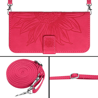 For Xiaomi Redmi 12 5G Skin Feel Sun Flower Embossed Flip Leather Phone Case with Lanyard(Rose Red) - Xiaomi Cases by PMC Jewellery | Online Shopping South Africa | PMC Jewellery | Buy Now Pay Later Mobicred