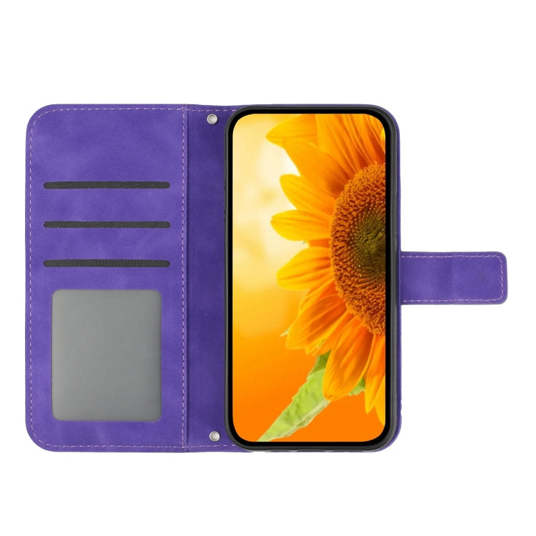 For Xiaomi 13T / 13T Pro Skin Feel Sun Flower Embossed Flip Leather Phone Case with Lanyard(Dark Purple) - Xiaomi Cases by PMC Jewellery | Online Shopping South Africa | PMC Jewellery | Buy Now Pay Later Mobicred