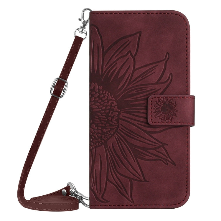 For Xiaomi 13T / 13T Pro Skin Feel Sun Flower Embossed Flip Leather Phone Case with Lanyard(Wine Red) - Xiaomi Cases by PMC Jewellery | Online Shopping South Africa | PMC Jewellery | Buy Now Pay Later Mobicred