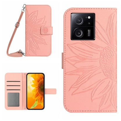 For Xiaomi 13T / 13T Pro Skin Feel Sun Flower Embossed Flip Leather Phone Case with Lanyard(Pink) - Xiaomi Cases by PMC Jewellery | Online Shopping South Africa | PMC Jewellery | Buy Now Pay Later Mobicred