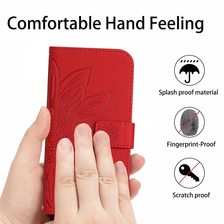 For Xiaomi 13T / 13T Pro Skin Feel Sun Flower Embossed Flip Leather Phone Case with Lanyard(Red) - Xiaomi Cases by PMC Jewellery | Online Shopping South Africa | PMC Jewellery | Buy Now Pay Later Mobicred