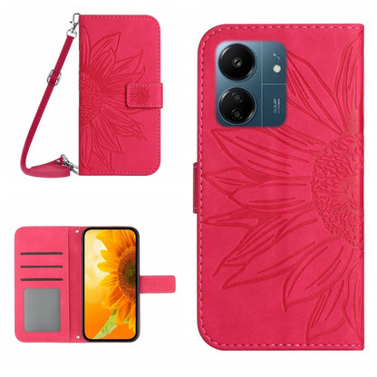 For Xiaomi Redmi 13C 4G Skin Feel Sun Flower Embossed Flip Leather Phone Case with Lanyard(Rose Red) - 13C Cases by PMC Jewellery | Online Shopping South Africa | PMC Jewellery | Buy Now Pay Later Mobicred