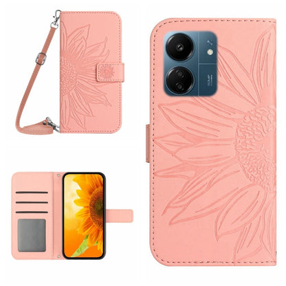 For Xiaomi Redmi 13C 4G Skin Feel Sun Flower Embossed Flip Leather Phone Case with Lanyard(Pink) - 13C Cases by PMC Jewellery | Online Shopping South Africa | PMC Jewellery | Buy Now Pay Later Mobicred