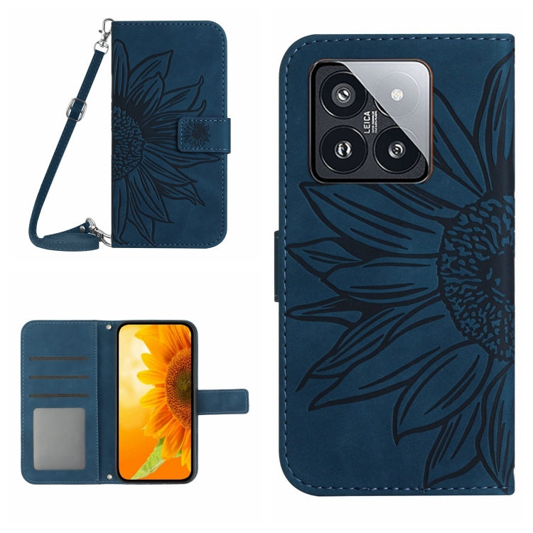 For Xiaomi 14 Pro Skin Feel Sun Flower Embossed Flip Leather Phone Case with Lanyard(Inky Blue) - 14 Pro Cases by PMC TechLife | Online Shopping South Africa | PMC TechLife | Buy Now Pay Later Mobicred