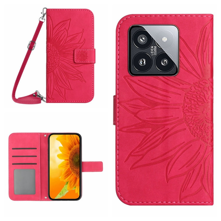 For Xiaomi 14 Pro Skin Feel Sun Flower Embossed Flip Leather Phone Case with Lanyard(Rose Red) - 14 Pro Cases by PMC Jewellery | Online Shopping South Africa | PMC Jewellery | Buy Now Pay Later Mobicred