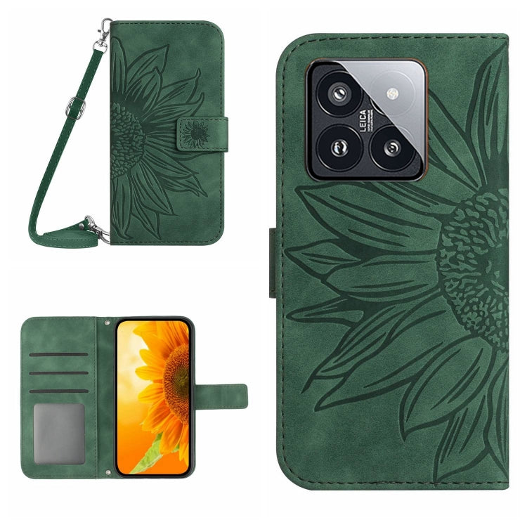 For Xiaomi 14 Pro Skin Feel Sun Flower Embossed Flip Leather Phone Case with Lanyard(Green) - 14 Pro Cases by PMC TechLife | Online Shopping South Africa | PMC TechLife | Buy Now Pay Later Mobicred