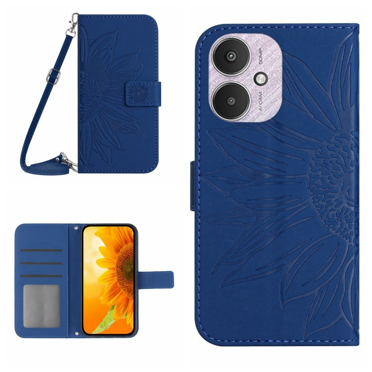 For Xiaomi Redmi 13C 5G Skin Feel Sun Flower Embossed Flip Leather Phone Case with Lanyard(Dark Blue) - 13C Cases by PMC TechLife | Online Shopping South Africa | PMC TechLife | Buy Now Pay Later Mobicred