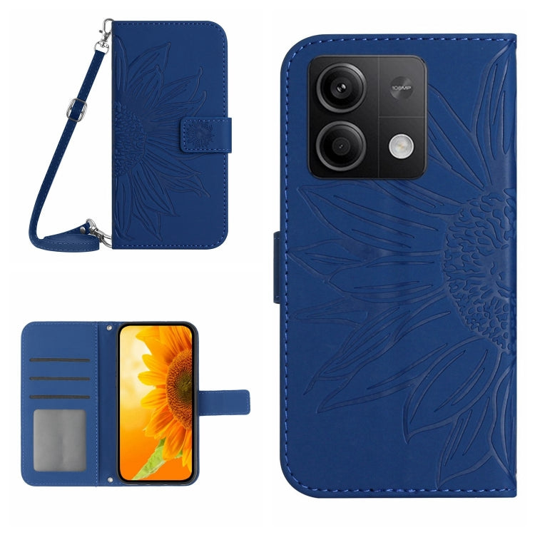 For Xiaomi Redmi Note 13 4G Global Skin Feel Sun Flower Embossed Flip Leather Phone Case with Lanyard(Dark Blue) - Note 13 Cases by PMC Jewellery | Online Shopping South Africa | PMC Jewellery | Buy Now Pay Later Mobicred