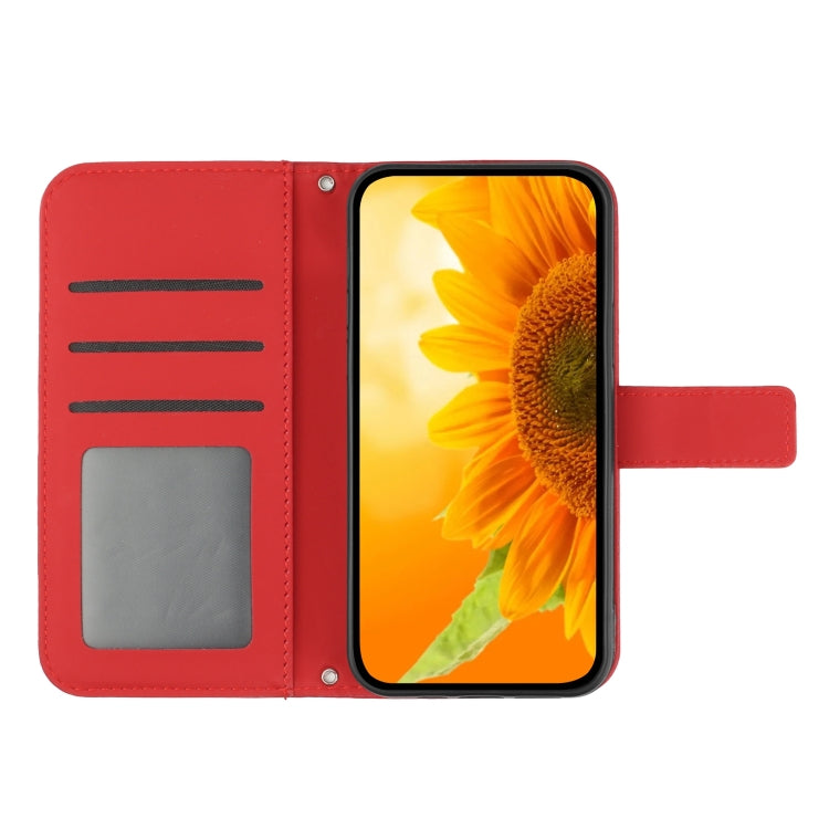 For Xiaomi Redmi Note 13 4G Global Skin Feel Sun Flower Embossed Flip Leather Phone Case with Lanyard(Red) - Note 13 Cases by PMC Jewellery | Online Shopping South Africa | PMC Jewellery | Buy Now Pay Later Mobicred