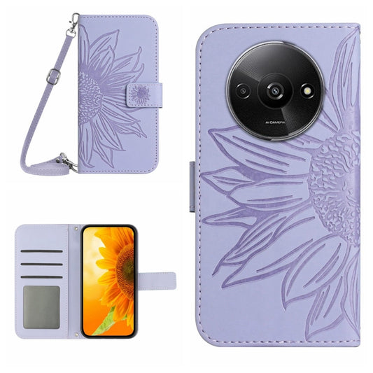 For Xiaomi Redmi A3 Skin Feel Sun Flower Embossed Flip Leather Phone Case with Lanyard(Purple) - Xiaomi Cases by PMC Jewellery | Online Shopping South Africa | PMC Jewellery | Buy Now Pay Later Mobicred