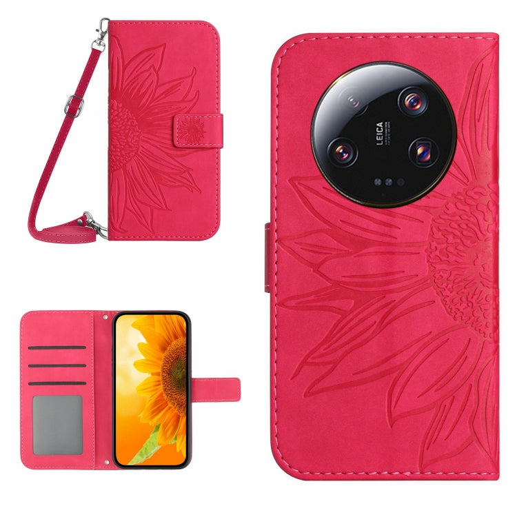 For Xiaomi 14 Ultra Skin Feel Sun Flower Embossed Flip Leather Phone Case with Lanyard(Rose Red) - free shipping - PMC TechLife - Order now!