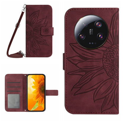 For Xiaomi 14 Ultra Skin Feel Sun Flower Embossed Flip Leather Phone Case with Lanyard(Wine Red) - 14 Ultra Cases by PMC Jewellery | Online Shopping South Africa | PMC Jewellery | Buy Now Pay Later Mobicred