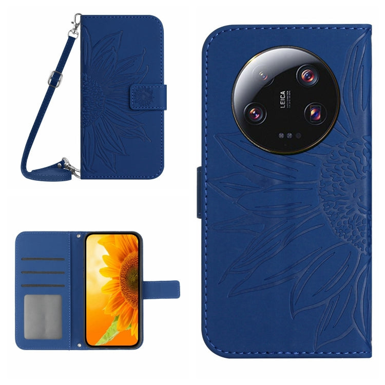For Xiaomi 14 Ultra Skin Feel Sun Flower Embossed Flip Leather Phone Case with Lanyard(Dark Blue) - free shipping - PMC TechLife - Order now!
