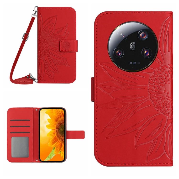 For Xiaomi 14 Ultra Skin Feel Sun Flower Embossed Flip Leather Phone Case with Lanyard(Red) - 14 Ultra Cases by PMC TechLife | Online Shopping South Africa | PMC TechLife | Buy Now Pay Later Mobicred