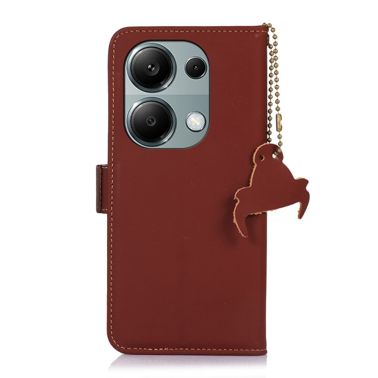 For Xiaomi Redmi Note 13 Pro 4G / POCO M6 Pro 4G Genuine Leather Magnetic RFID Leather Phone Case(Coffee) - Note 13 Pro Cases by PMC Jewellery | Online Shopping South Africa | PMC Jewellery | Buy Now Pay Later Mobicred