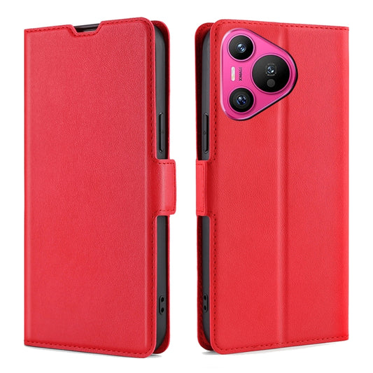 For Huawei Pura 70 Ultra-thin Voltage Side Buckle Horizontal Flip Leather Phone Case(Red) - Huawei Cases by PMC Jewellery | Online Shopping South Africa | PMC Jewellery | Buy Now Pay Later Mobicred