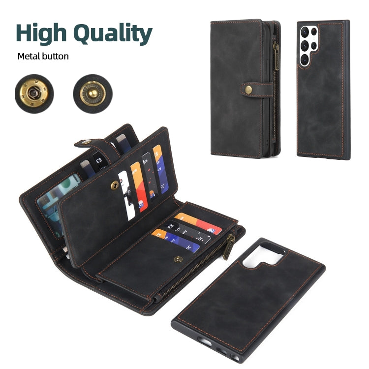 For Samsung Galaxy S22 Ultra 5G Zipper Wallet Detachable MagSafe Leather Phone Case(Black) - Galaxy S22 Ultra 5G Cases by PMC TechLife | Online Shopping South Africa | PMC TechLife