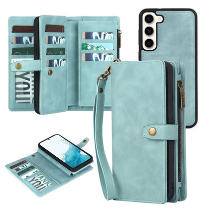 For Samsung Galaxy S21 FE 5G Zipper Wallet Detachable MagSafe Leather Phone Case(Blue) - Galaxy Phone Cases by PMC Jewellery | Online Shopping South Africa | PMC Jewellery