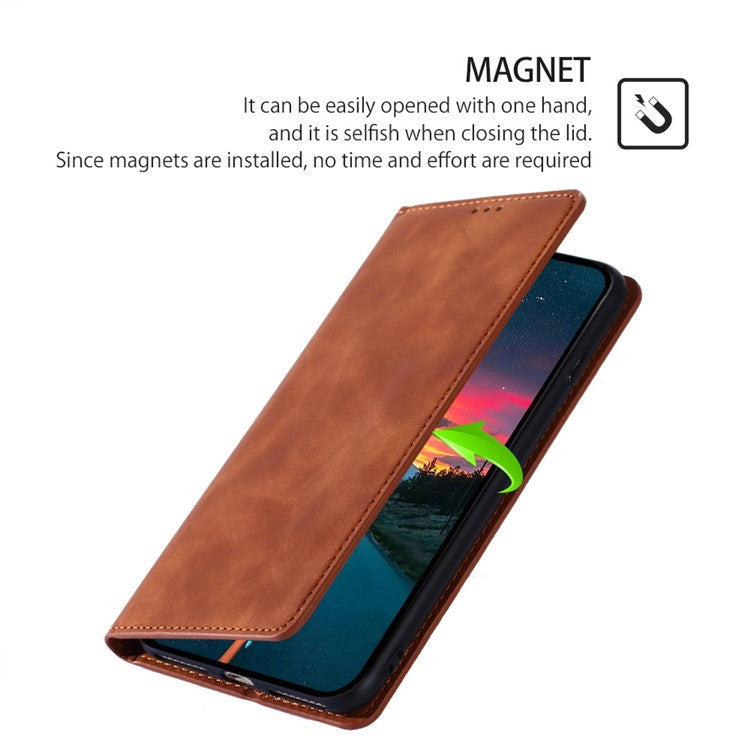 For Xiaomi Redmi Note 13 4G Skin Feel Magnetic Leather Phone Case(Light Brown) - Note 13 Cases by PMC TechLife | Online Shopping South Africa | PMC TechLife | Buy Now Pay Later Mobicred