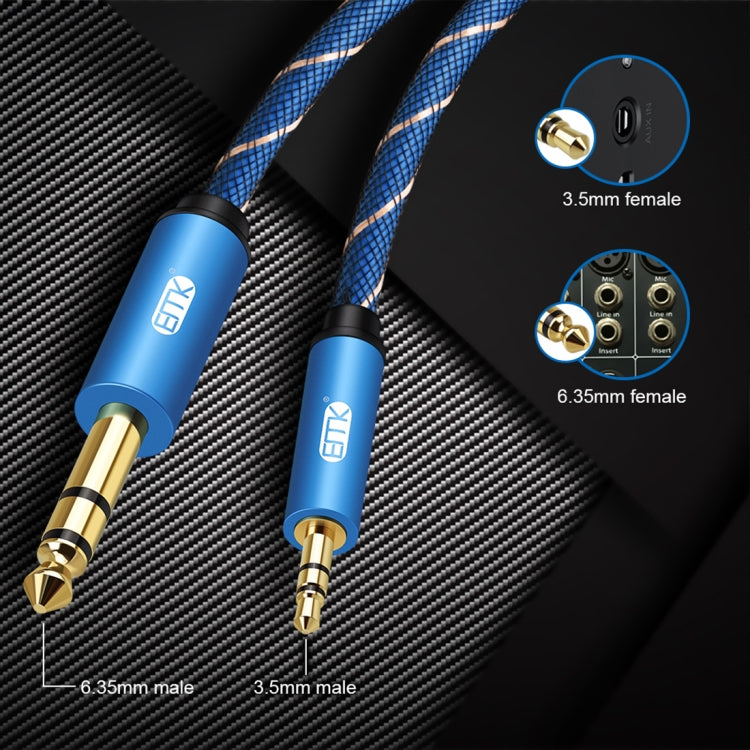 EMK 3.5mm Jack Male to 6.35mm Jack Male Gold Plated Connector Nylon Braid AUX Cable for Computer / X-BOX / PS3 / CD / DVD, Cable Length:1m(Dark Blue) - Audio Optical Cables by EMK | Online Shopping South Africa | PMC TechLife | Buy Now Pay Later Mobicred
