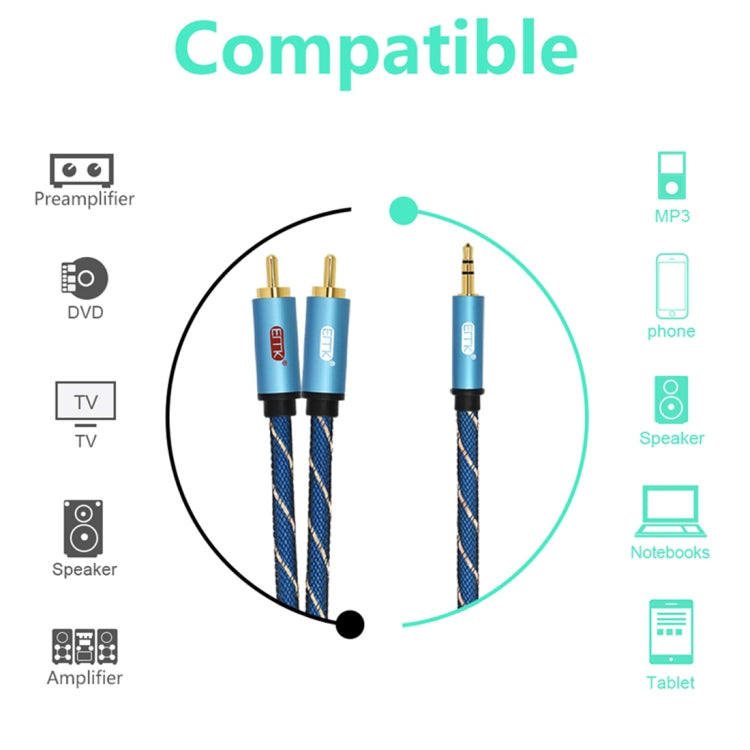 EMK 3.5mm Jack Male to 2 x RCA Male Gold Plated Connector Speaker Audio Cable, Cable Length:3m(Dark Blue) - free shipping - PMC Jewellery - Order now!