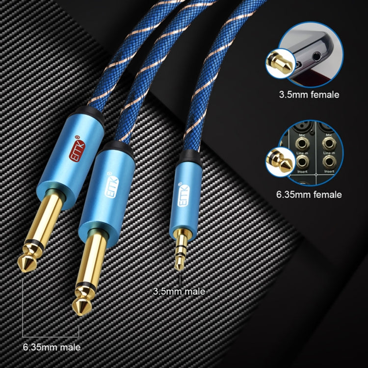 EMK 3.5mm Jack Male to 2 x 6.35mm Jack Male Gold Plated Connector Nylon Braid AUX Cable for Computer / X-BOX / PS3 / CD / DVD, Cable Length:1m(Dark Blue) - Audio Optical Cables by PMC TechLife | Online Shopping South Africa | PMC TechLife | Buy Now Pay Later Mobicred