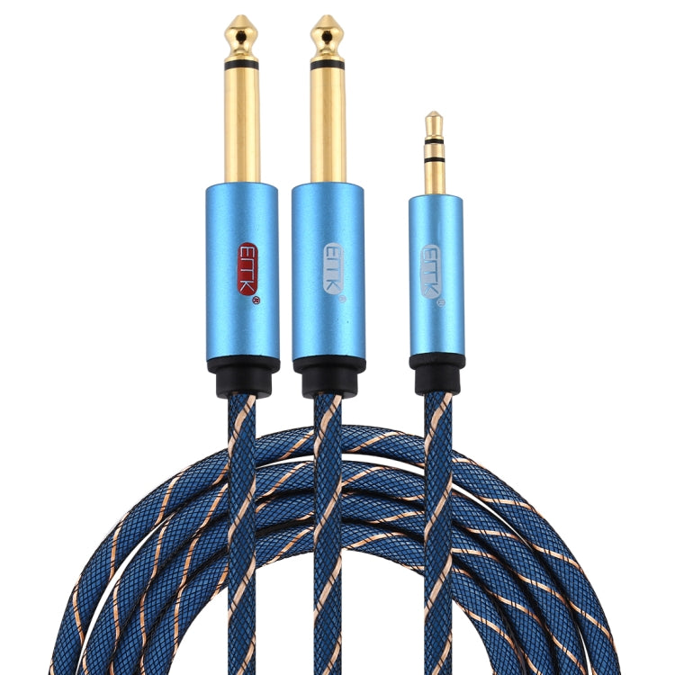 EMK 3.5mm Jack Male to 2 x 6.35mm Jack Male Gold Plated Connector Nylon Braid AUX Cable for Computer / X-BOX / PS3 / CD / DVD, Cable Length:2m(Dark Blue) - Audio Optical Cables by PMC Jewellery | Online Shopping South Africa | PMC Jewellery | Buy Now Pay Later Mobicred