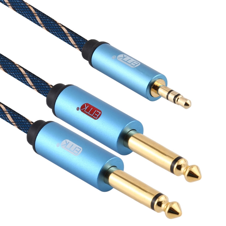 EMK 3.5mm Jack Male to 2 x 6.35mm Jack Male Gold Plated Connector Nylon Braid AUX Cable for Computer / X-BOX / PS3 / CD / DVD, Cable Length:2m(Dark Blue) - free shipping - PMC Jewellery - Order now!