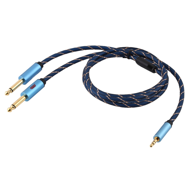 EMK 3.5mm Jack Male to 2 x 6.35mm Jack Male Gold Plated Connector Nylon Braid AUX Cable for Computer / X-BOX / PS3 / CD / DVD, Cable Length:2m(Dark Blue) - free shipping - PMC Jewellery - Order now!