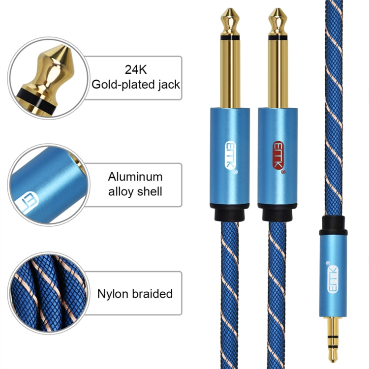 EMK 3.5mm Jack Male to 2 x 6.35mm Jack Male Gold Plated Connector Nylon Braid AUX Cable for Computer / X-BOX / PS3 / CD / DVD, Cable Length:2m(Dark Blue) - free shipping - PMC Jewellery - Order now!