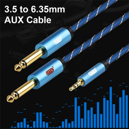 EMK 3.5mm Jack Male to 2 x 6.35mm Jack Male Gold Plated Connector Nylon Braid AUX Cable for Computer / X-BOX / PS3 / CD / DVD, Cable Length:2m(Dark Blue) - Audio Optical Cables by PMC Jewellery | Online Shopping South Africa | PMC Jewellery | Buy Now Pay Later Mobicred