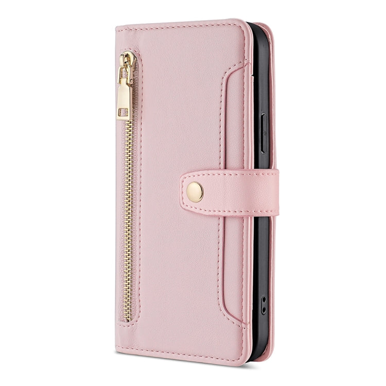 For Nokia C02 TA-1522 Lite Sheep Texture Cross-body Zipper Wallet Leather Phone Case(Pink) - Nokia Cases by PMC TechLife | Online Shopping South Africa | PMC TechLife | Buy Now Pay Later Mobicred