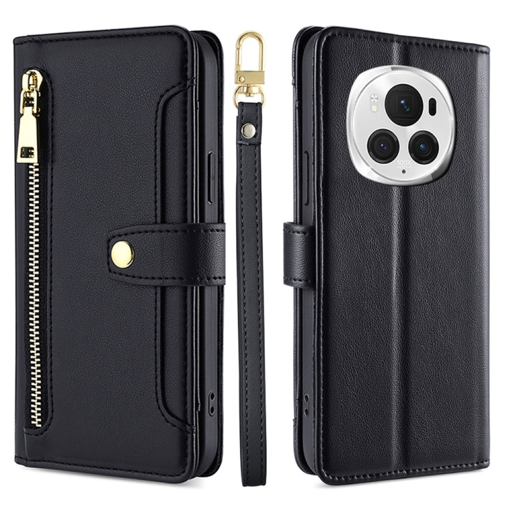 For Honor Magic6 Pro 5G Sheep Texture Cross-body Zipper Wallet Leather Phone Case(Black) - Honor Cases by PMC Jewellery | Online Shopping South Africa | PMC Jewellery | Buy Now Pay Later Mobicred