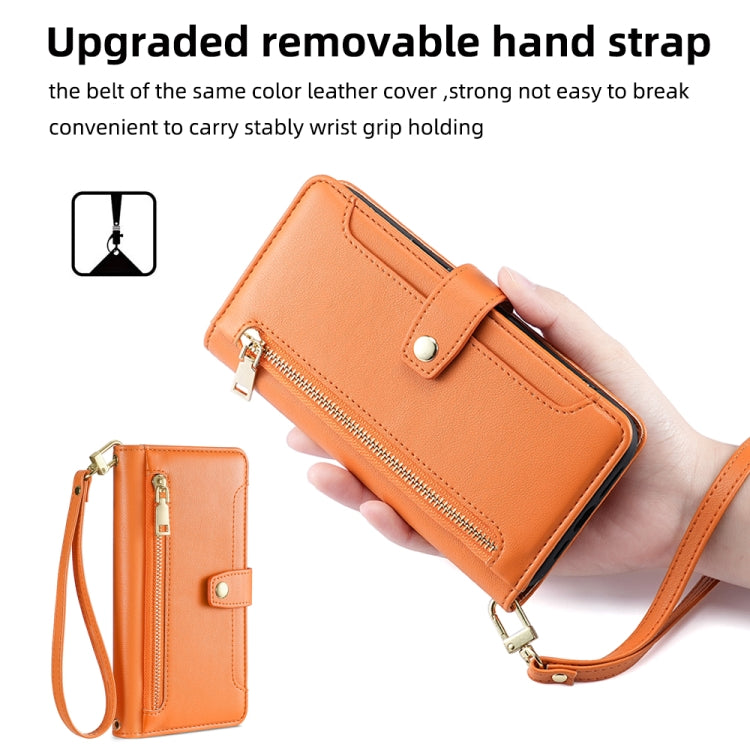 For Samsung Galaxy S24 5G Sheep Texture Cross-body Zipper Wallet Leather Phone Case(Orange) - Galaxy S24 5G Cases by PMC Jewellery | Online Shopping South Africa | PMC Jewellery | Buy Now Pay Later Mobicred