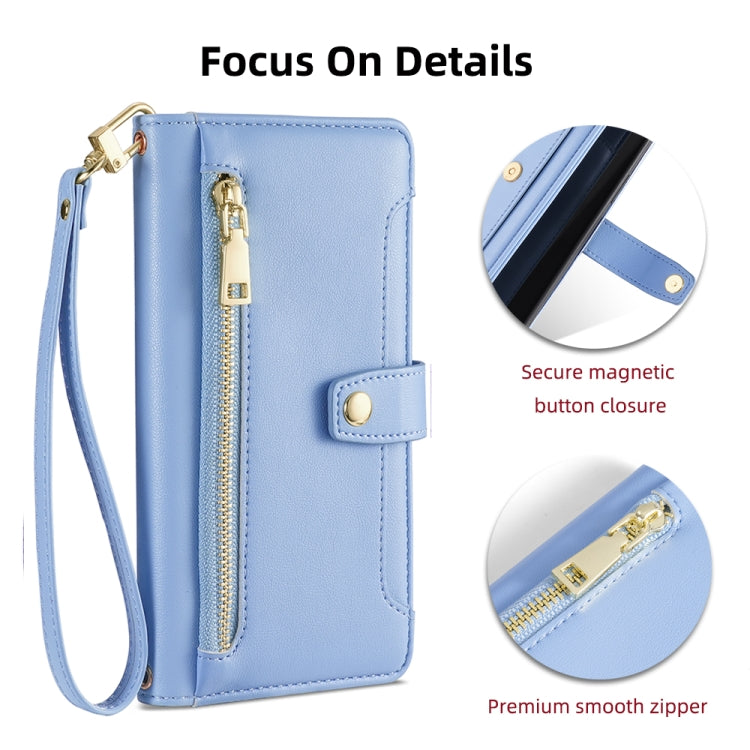 For Samsung Galaxy S24 5G Sheep Texture Cross-body Zipper Wallet Leather Phone Case(Blue) - Galaxy S24 5G Cases by PMC Jewellery | Online Shopping South Africa | PMC Jewellery | Buy Now Pay Later Mobicred