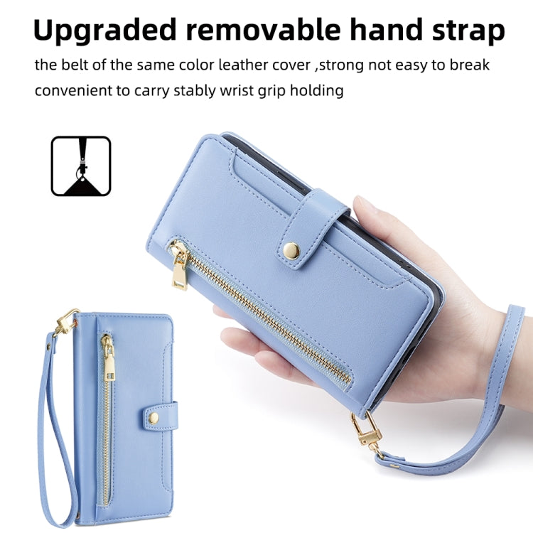 For Samsung Galaxy S24+ 5G Sheep Texture Cross-body Zipper Wallet Leather Phone Case(Blue) - Galaxy S24+ 5G Cases by PMC Jewellery | Online Shopping South Africa | PMC Jewellery | Buy Now Pay Later Mobicred