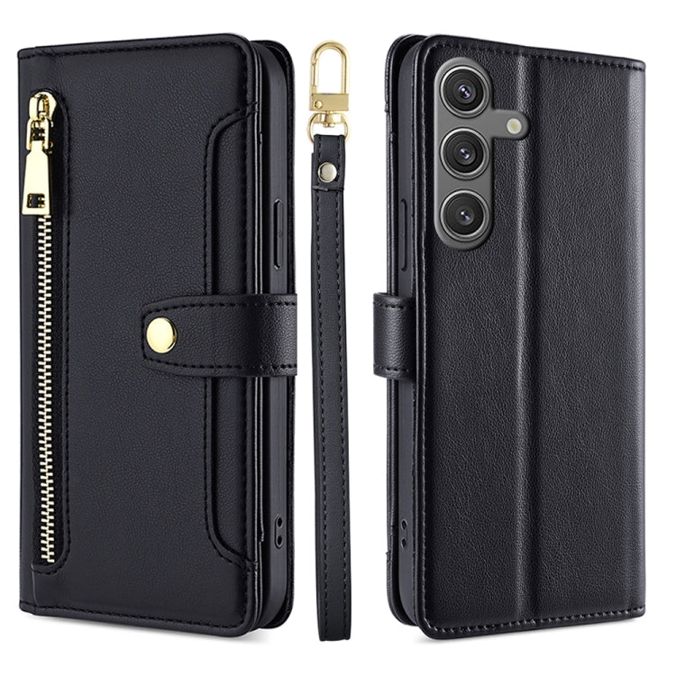 For Samsung Galaxy S24 Ultra 5G Sheep Texture Cross-body Zipper Wallet Leather Phone Case(Black) - Galaxy S24 Ultra 5G Cases by PMC Jewellery | Online Shopping South Africa | PMC Jewellery | Buy Now Pay Later Mobicred