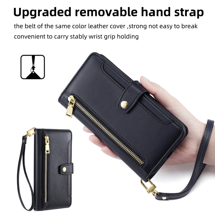 For Huawei Pura 70 5G Sheep Texture Cross-body Zipper Wallet Leather Phone Case(Black) - Huawei Cases by PMC Jewellery | Online Shopping South Africa | PMC Jewellery | Buy Now Pay Later Mobicred