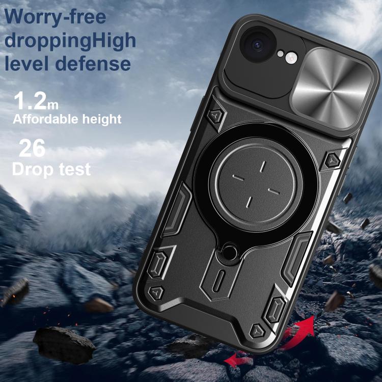 For iPhone 16e CD Texture Sliding Camshield Magnetic Holder Phone Case(Purple) - iPhone 16e Cases by PMC TechLife | Online Shopping South Africa | PMC TechLife | Buy Now Pay Later Mobicred